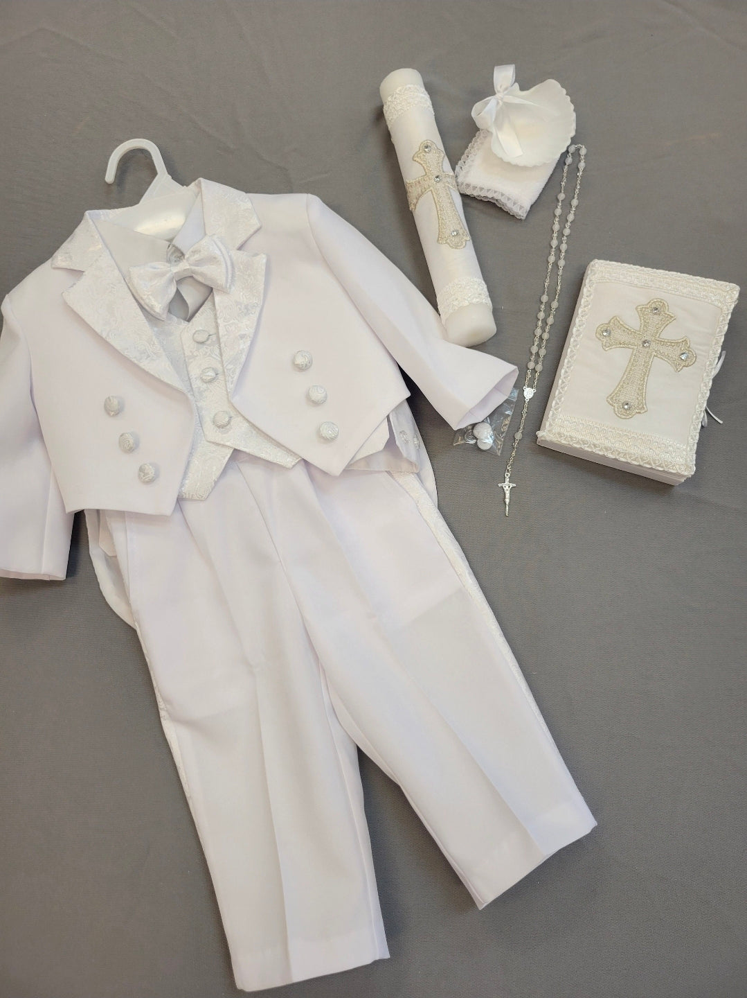 Boys White Baptism Suit Complete Set with Shoes & Candle Set | Christening Outfit