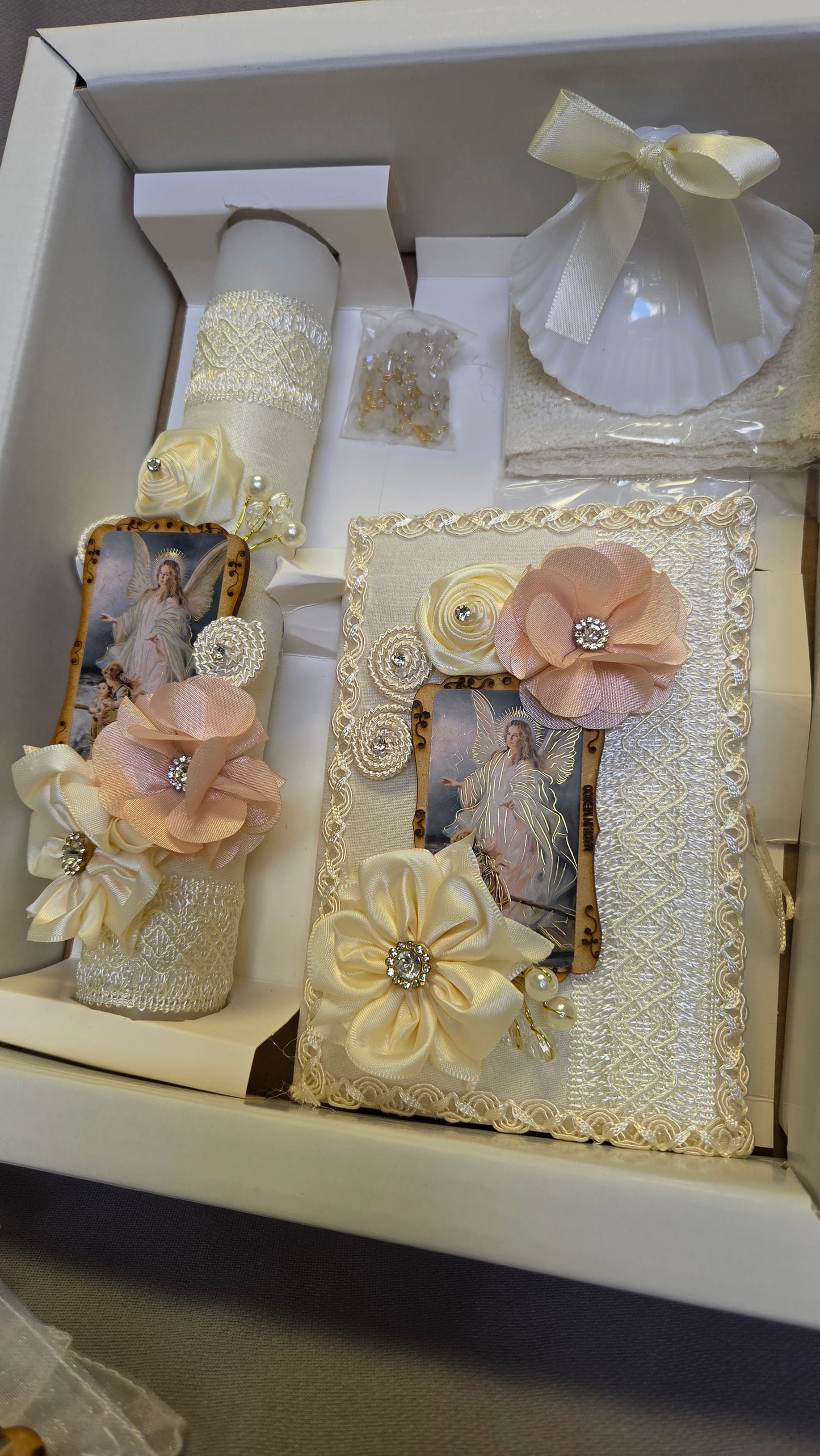 Baptism/Christening Candle Set /recuerditos and guardian angel stand