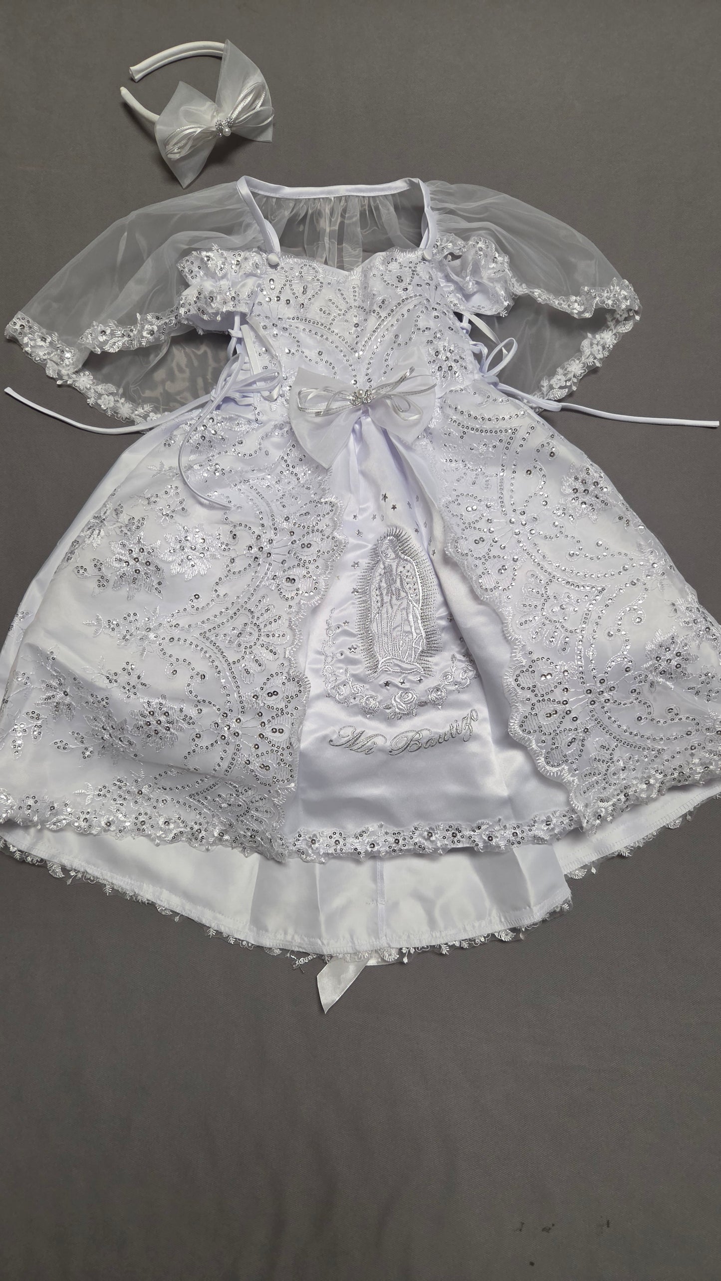 Virgen de Guadalupe Baptism Dress, White Christening Gown, Baby Girl Baptism Outfit, Vestido Bautizo con Virgen, Handmade Baby Girl Dress h295