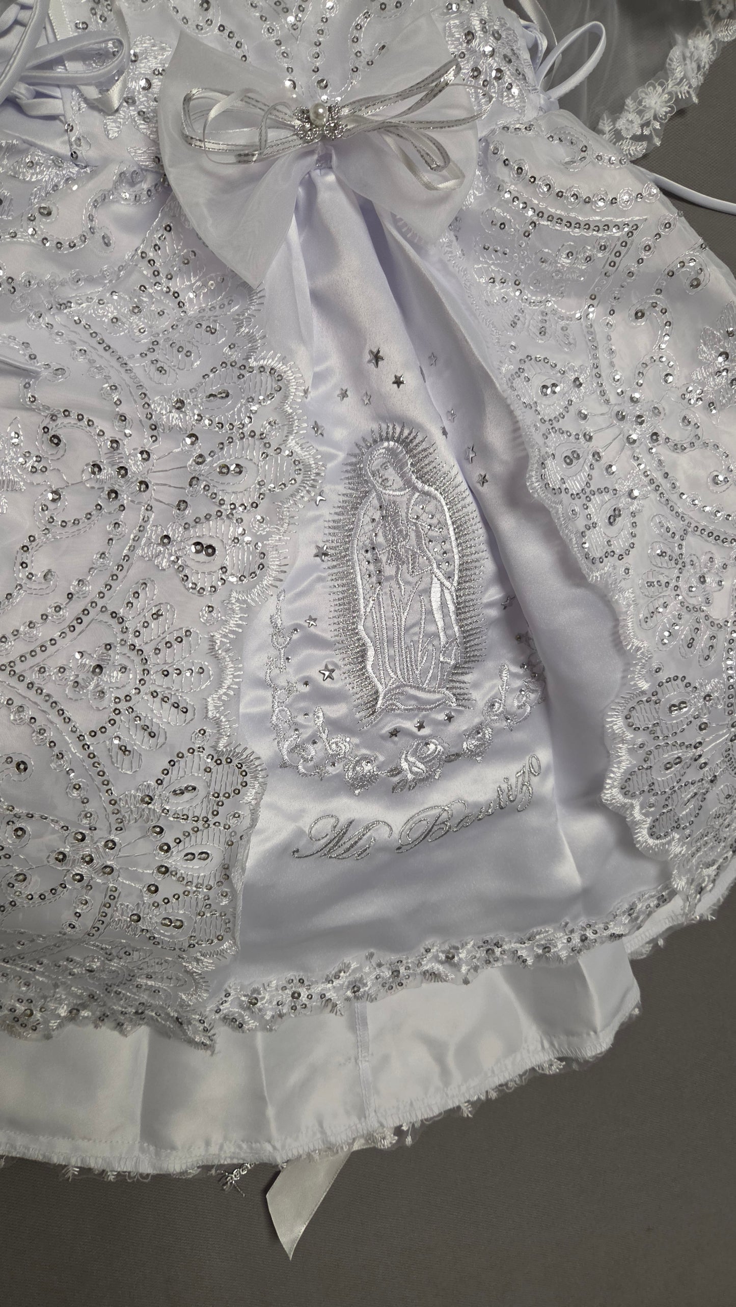 Virgen de Guadalupe Baptism Dress, White Christening Gown, Baby Girl Baptism Outfit, Vestido Bautizo con Virgen, Handmade Baby Girl Dress h295