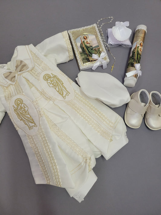 Paquete de Bautizo de Niño, Boy Christening Outfit, candle set. San Judas, Saint jude