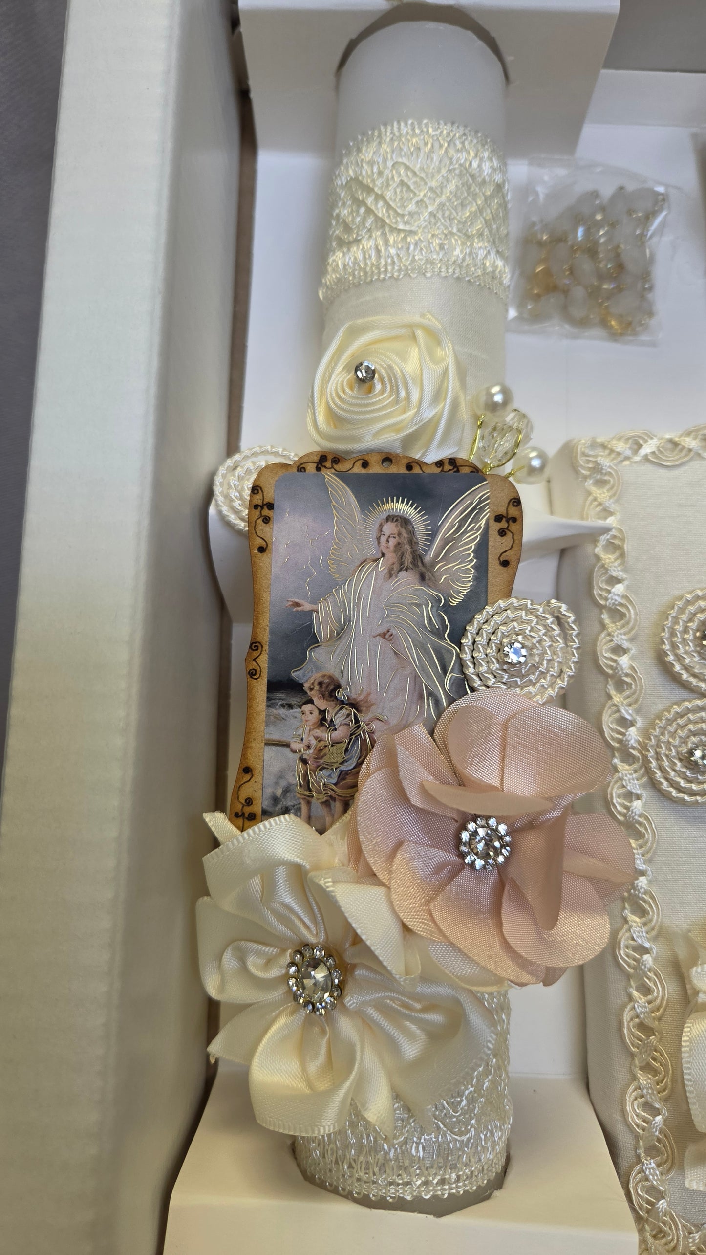 Baptism/Christening Candle Set /recuerditos and guardian angel stand