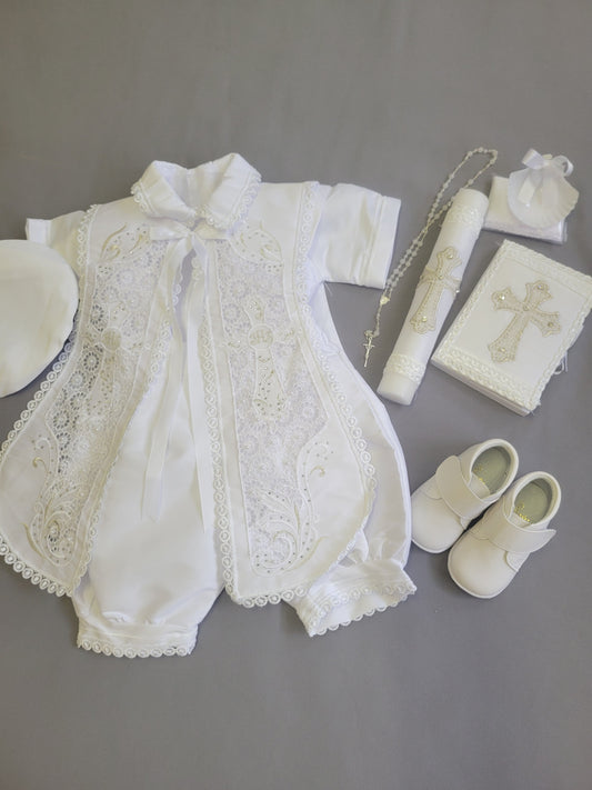 Ropon de Bautizo de Niño, Boy Christening Outfit, candle set.