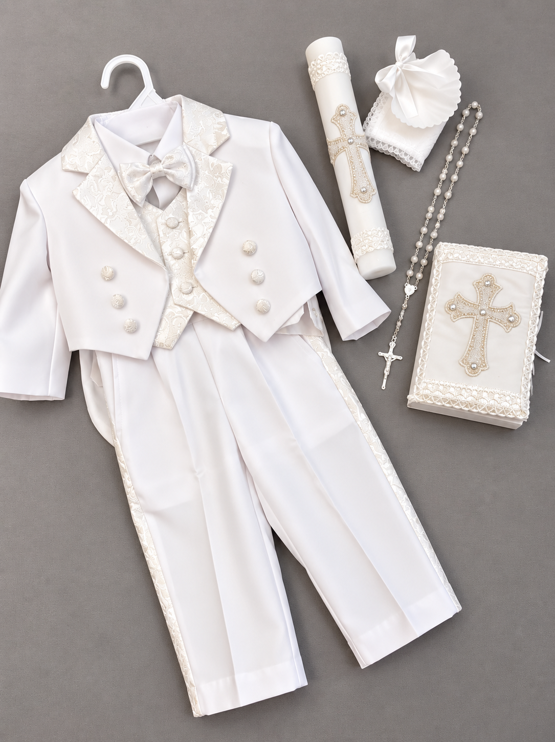 Boys White Baptism Suit Complete Set with Shoes & Candle Set | Christening Outfit