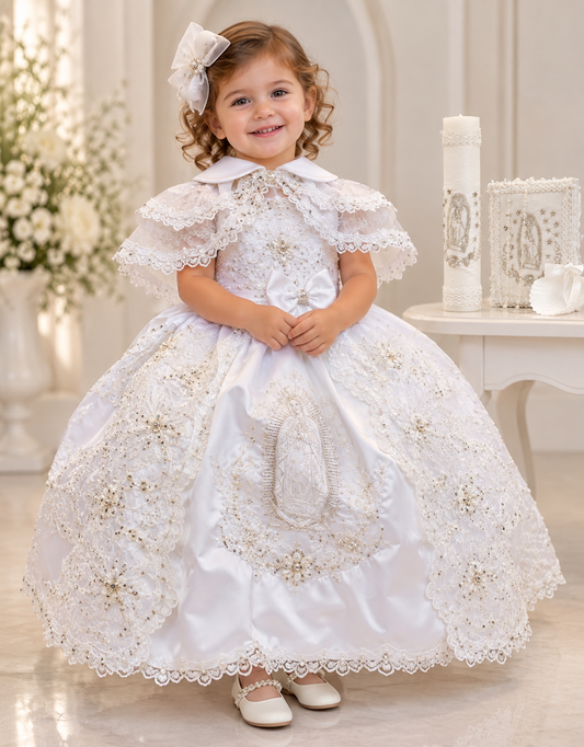 Elena package all included, Virgen de Guadalupe Baptism Dress, White Christening Gown, Baby Girl Baptism Outfit, Vestido Bautizo con Virgen, Handmade Baby Girl Dress 1dn0