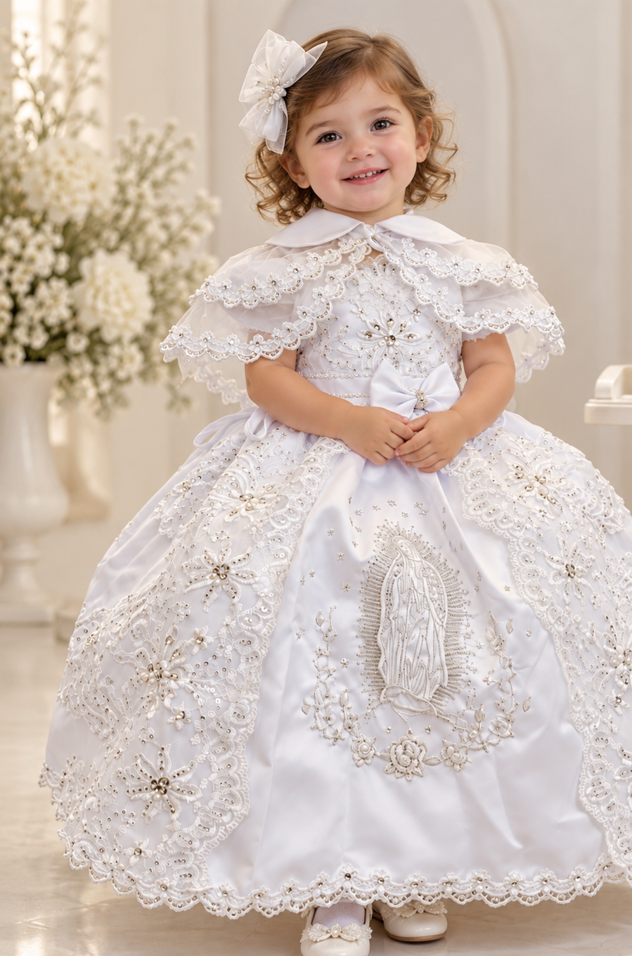 Elena package all included, Virgen de Guadalupe Baptism Dress, White Christening Gown, Baby Girl Baptism Outfit, Vestido Bautizo con Virgen, Handmade Baby Girl Dress 1dn0