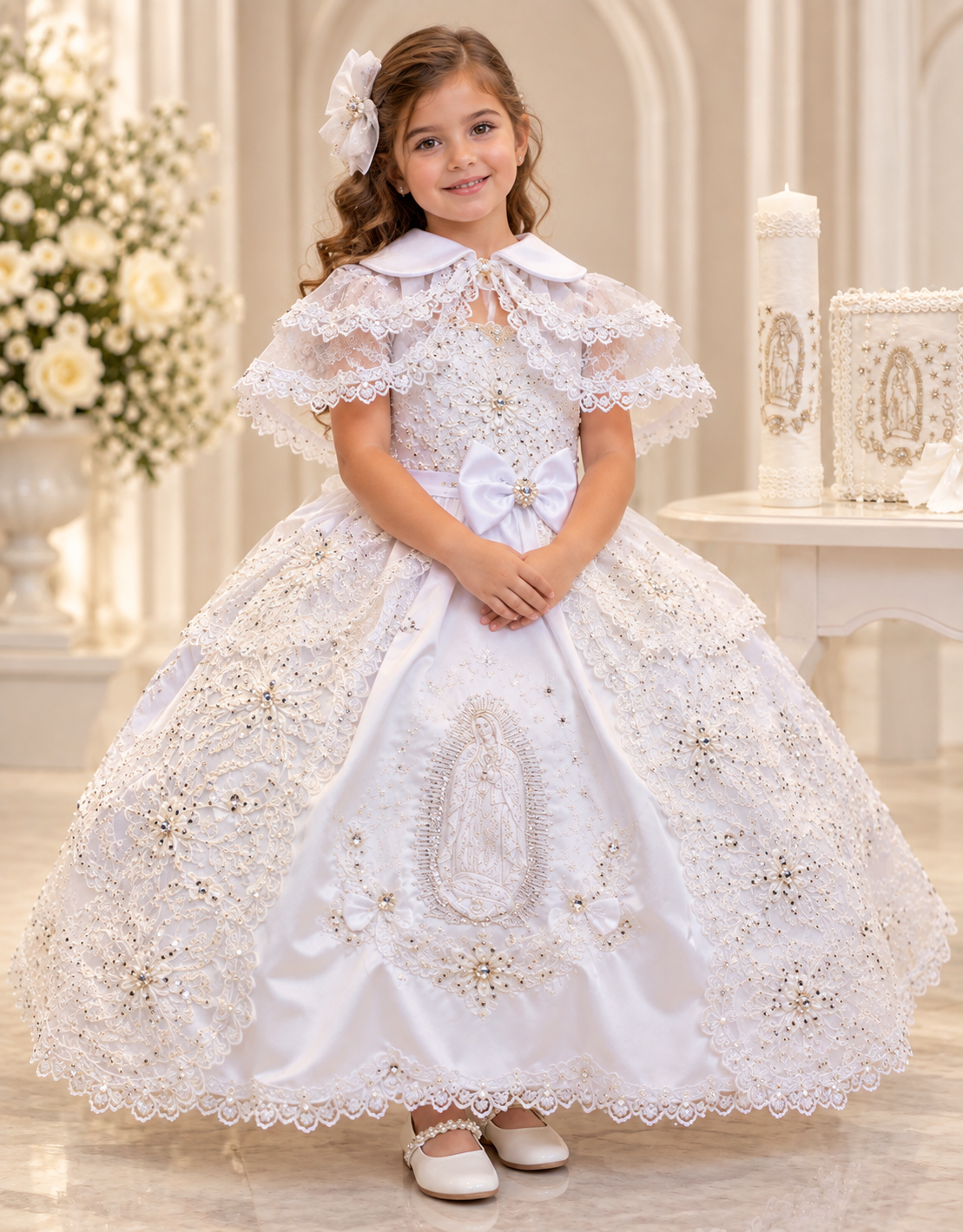 Elena package all included, Virgen de Guadalupe Baptism Dress, White Christening Gown, Baby Girl Baptism Outfit, Vestido Bautizo con Virgen, Handmade Baby Girl Dress 1dn0