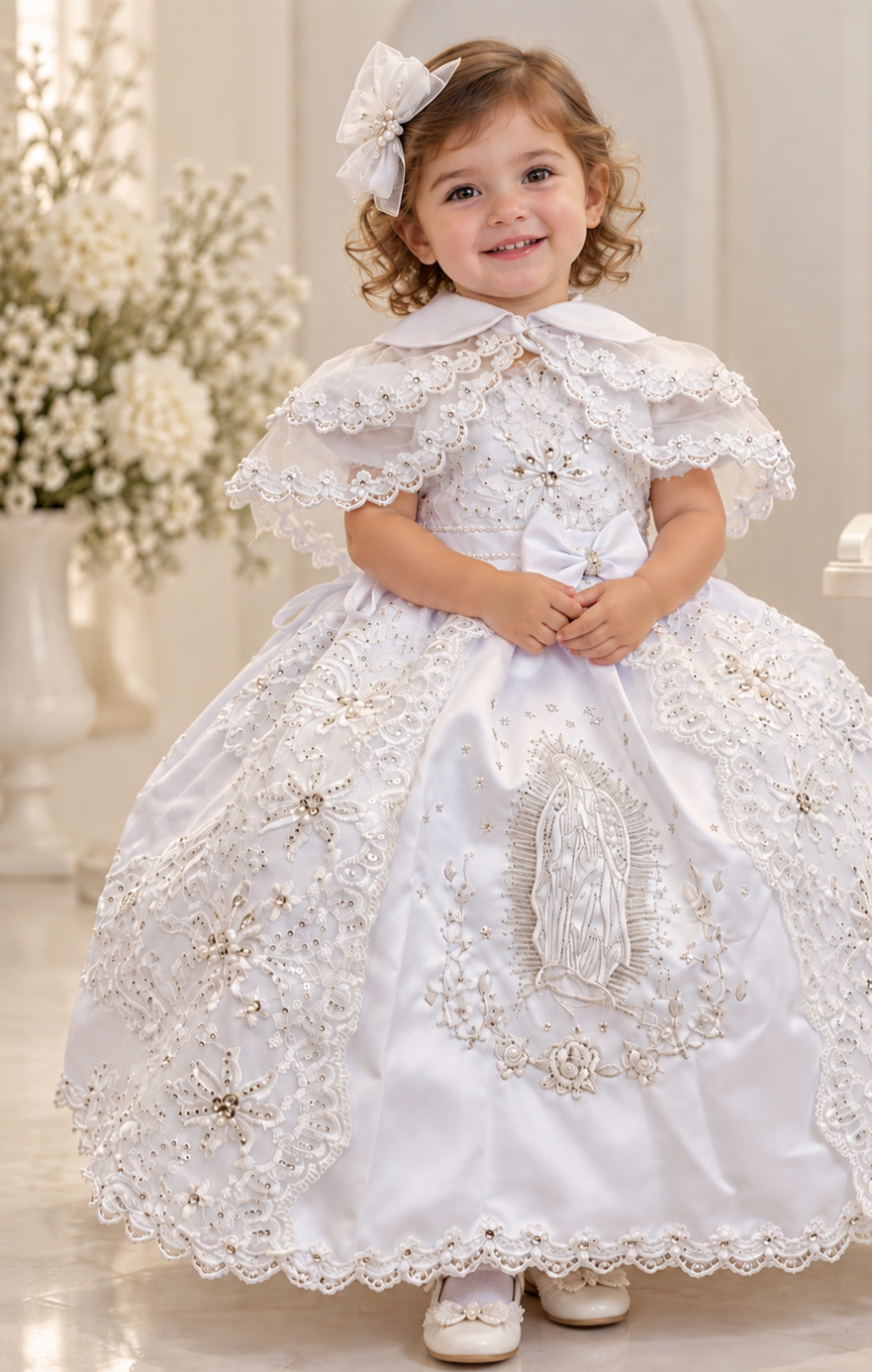 Elena package all included, Virgen de Guadalupe Baptism Dress, White Christening Gown, Baby Girl Baptism Outfit, Vestido Bautizo con Virgen, Handmade Baby Girl Dress 1dn0