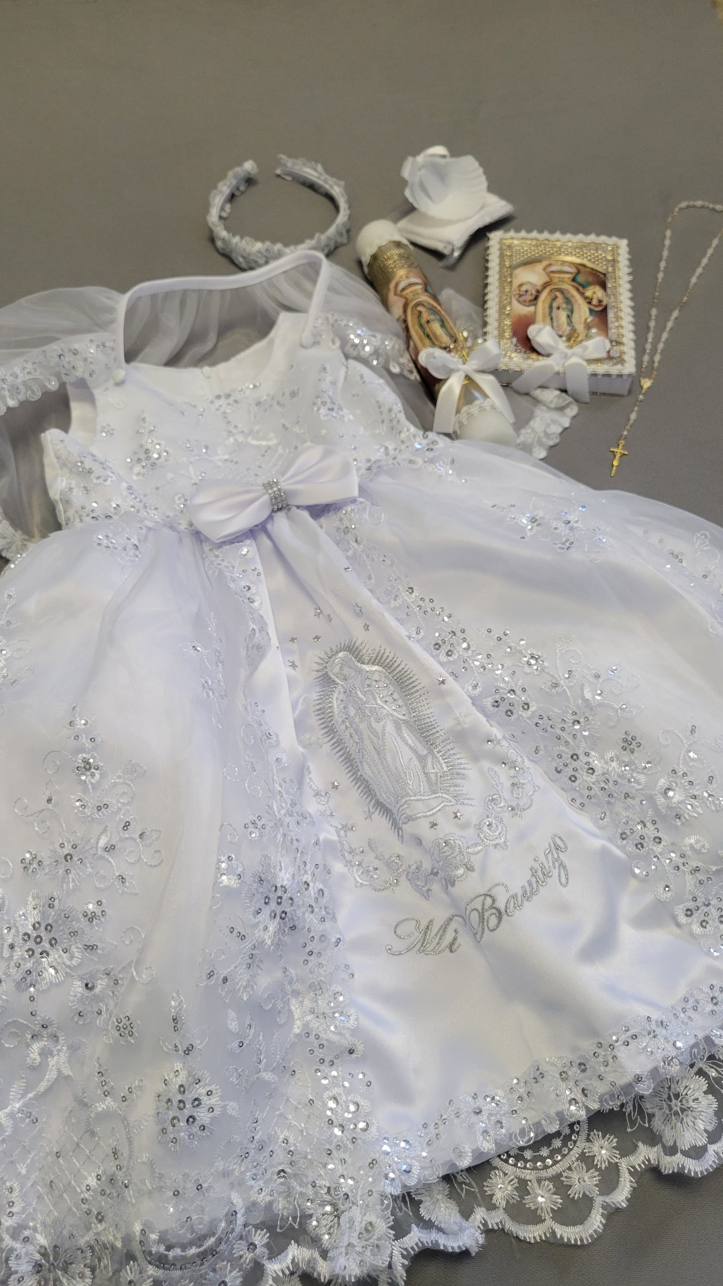 Elena package all included, Virgen de Guadalupe Baptism Dress, White Christening Gown, Baby Girl Baptism Outfit, Vestido Bautizo con Virgen, Handmade Baby Girl Dress h287