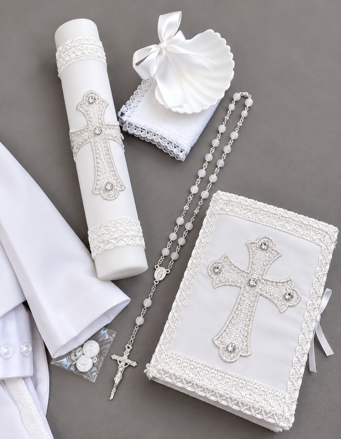 Boys White Baptism Suit Complete Set with Shoes & Candle Set | Christening Outfit