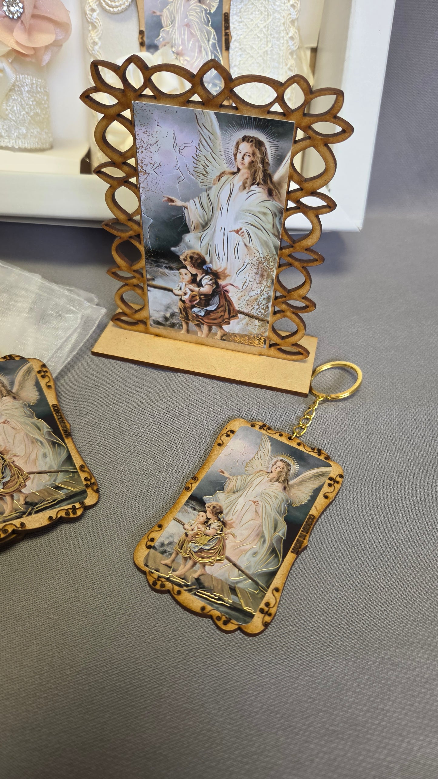Baptism/Christening Candle Set /recuerditos and guardian angel stand