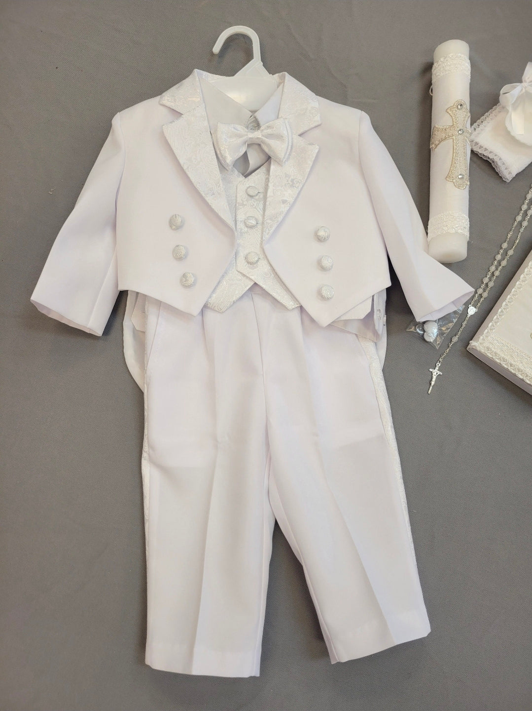Boys White Baptism Suit Complete Set with Shoes & Candle Set | Christening Outfit