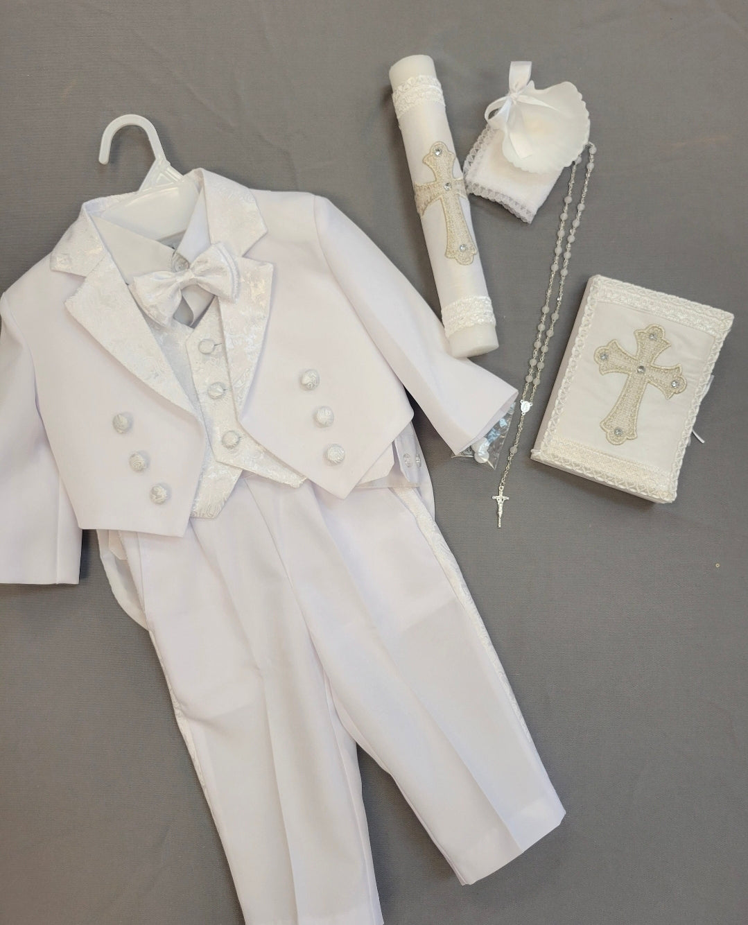Boys White Baptism Suit Complete Set with Shoes & Candle Set | Christening Outfit