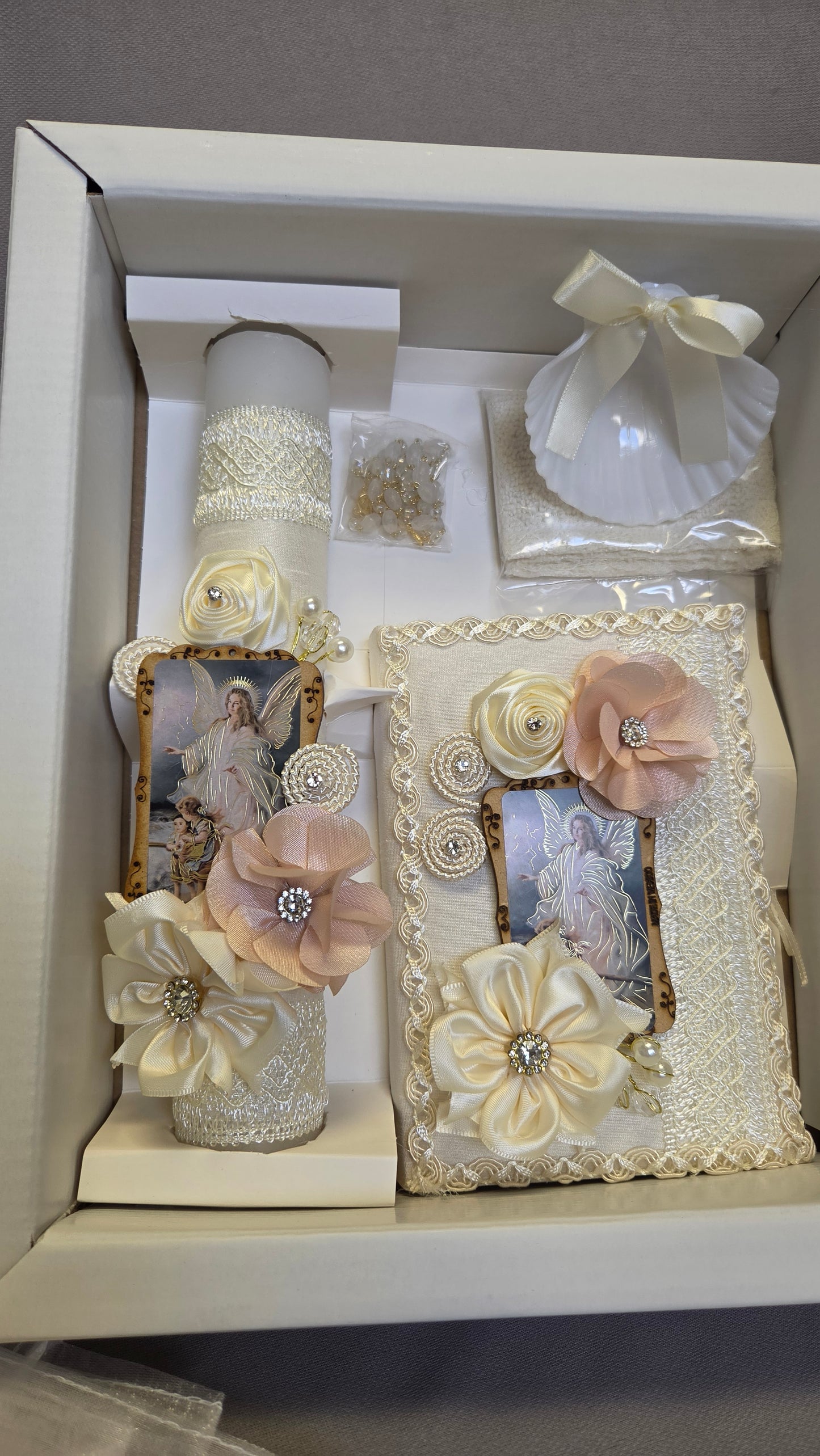 Baptism/Christening Candle Set /recuerditos and guardian angel stand