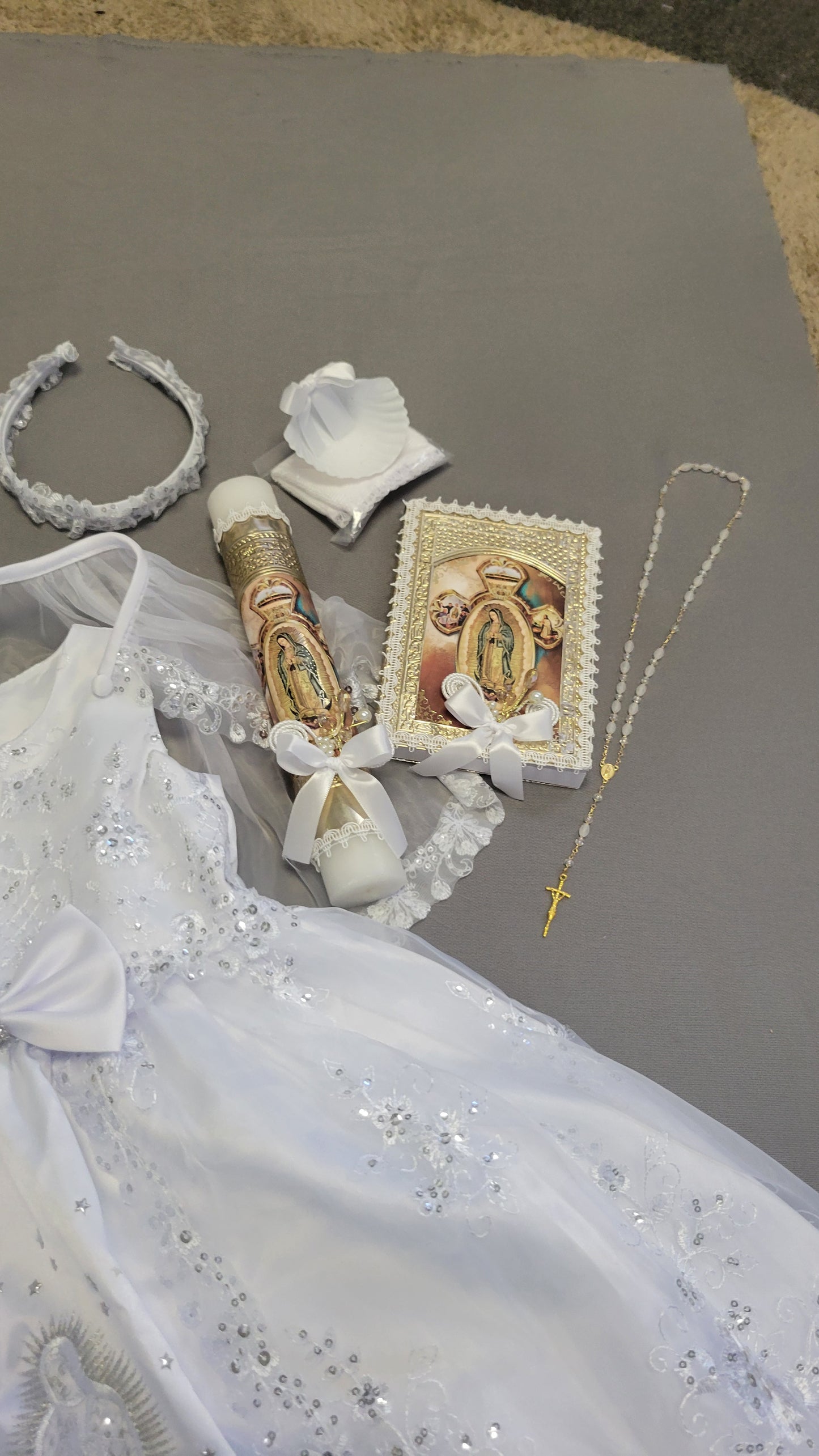 Elena package all included, Virgen de Guadalupe Baptism Dress, White Christening Gown, Baby Girl Baptism Outfit, Vestido Bautizo con Virgen, Handmade Baby Girl Dress h287