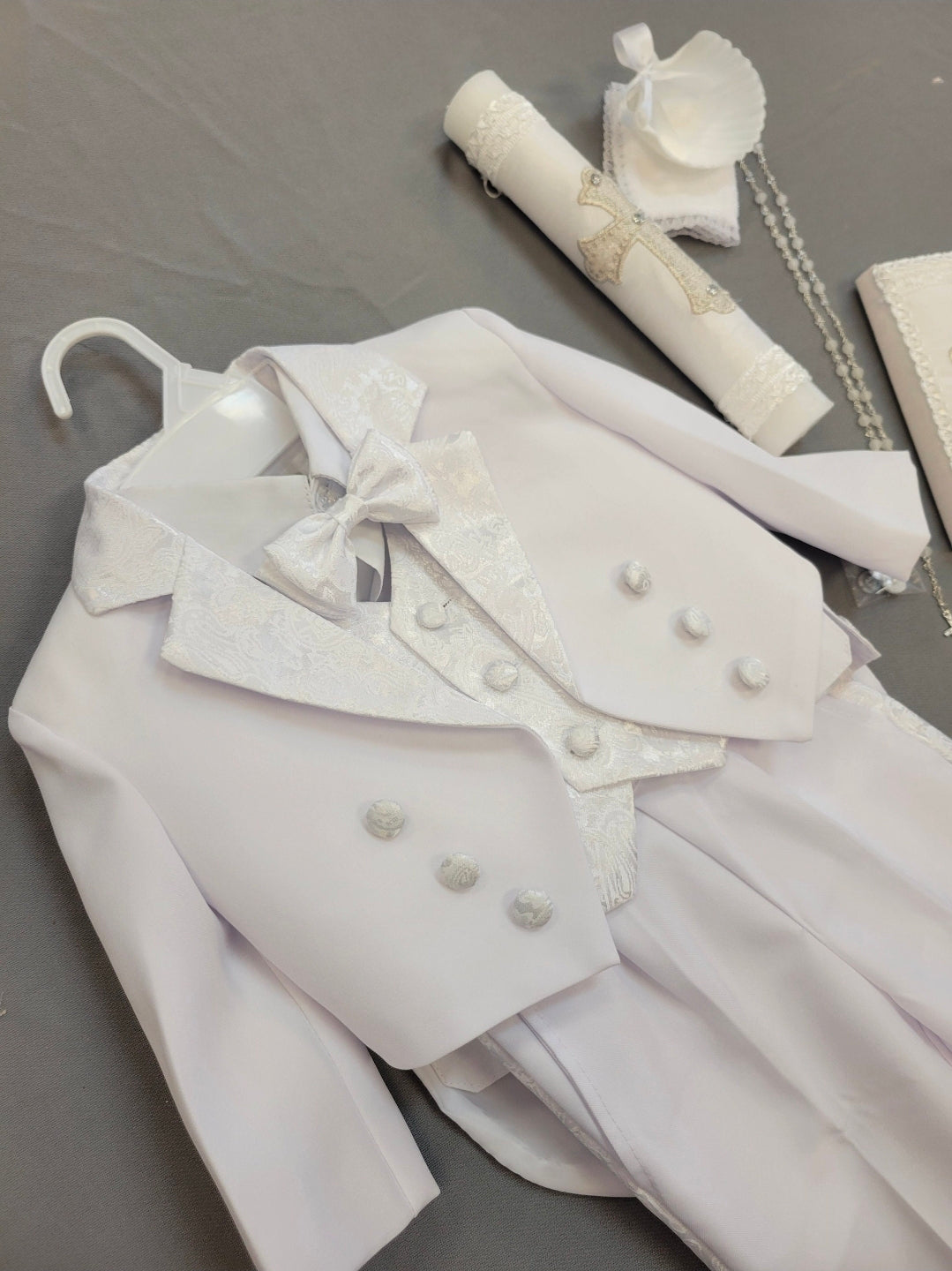 Boys White Baptism Suit Complete Set with Shoes & Candle Set | Christening Outfit