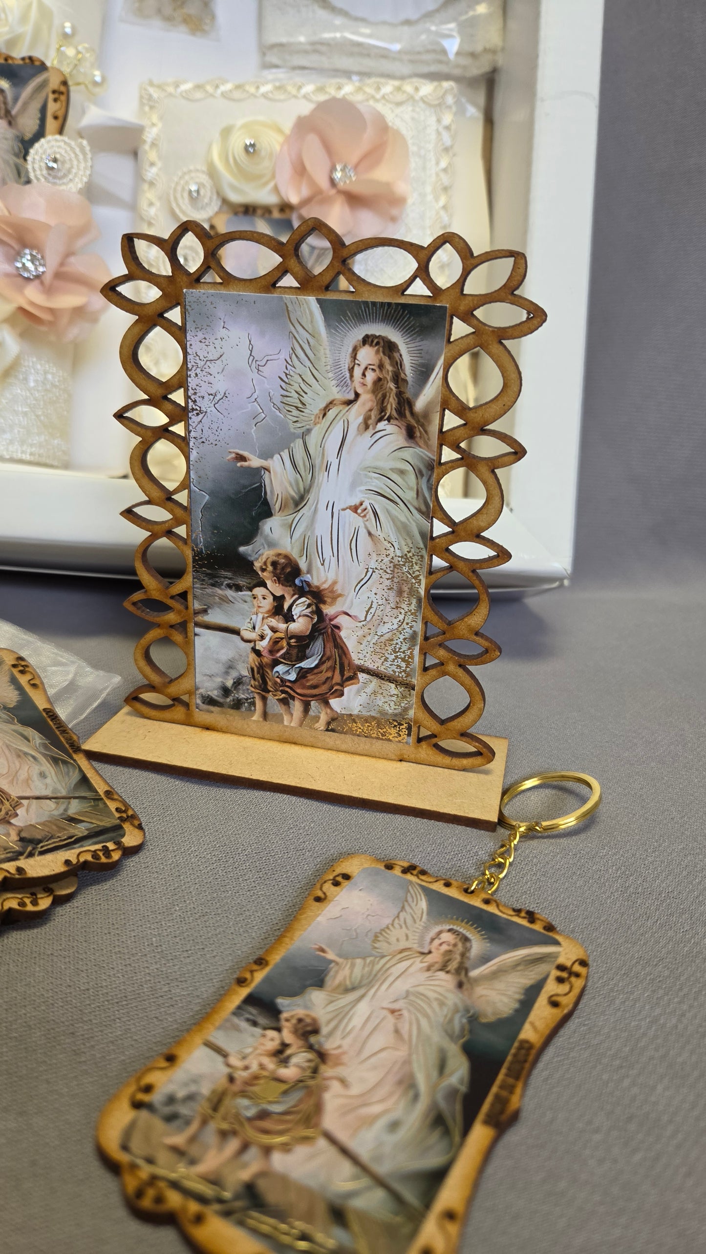 Baptism/Christening Candle Set /recuerditos and guardian angel stand