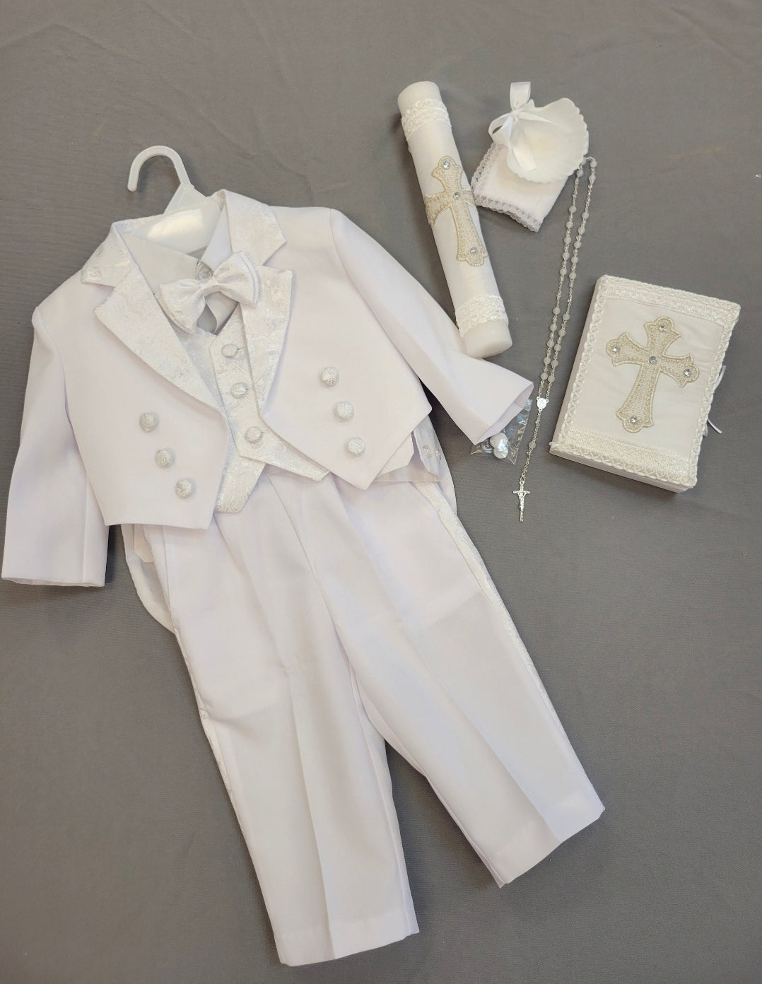 Boys White Baptism Suit Complete Set with Shoes & Candle Set | Christening Outfit