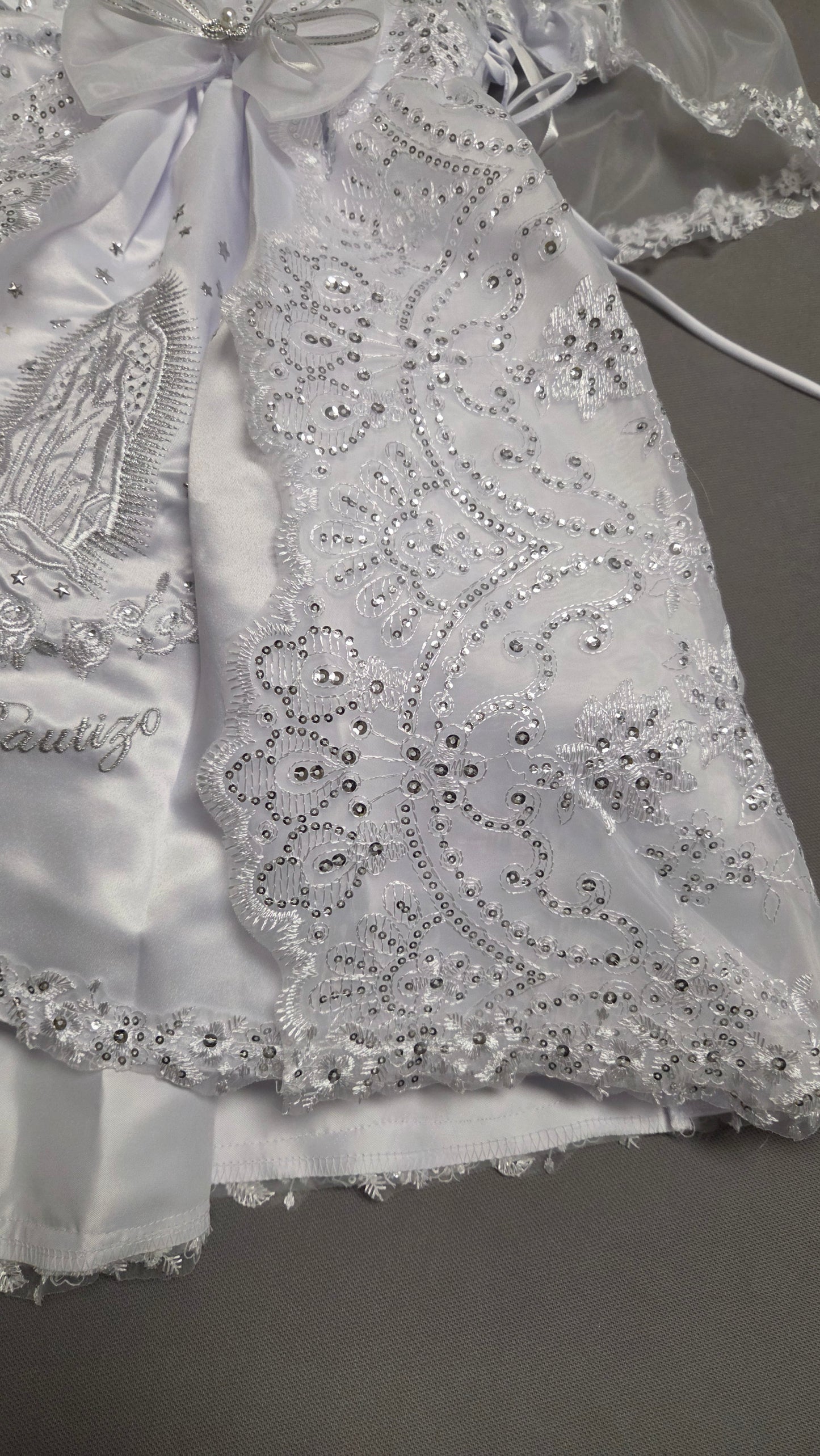 Virgen de Guadalupe Baptism Dress, White Christening Gown, Baby Girl Baptism Outfit, Vestido Bautizo con Virgen, Handmade Baby Girl Dress h295