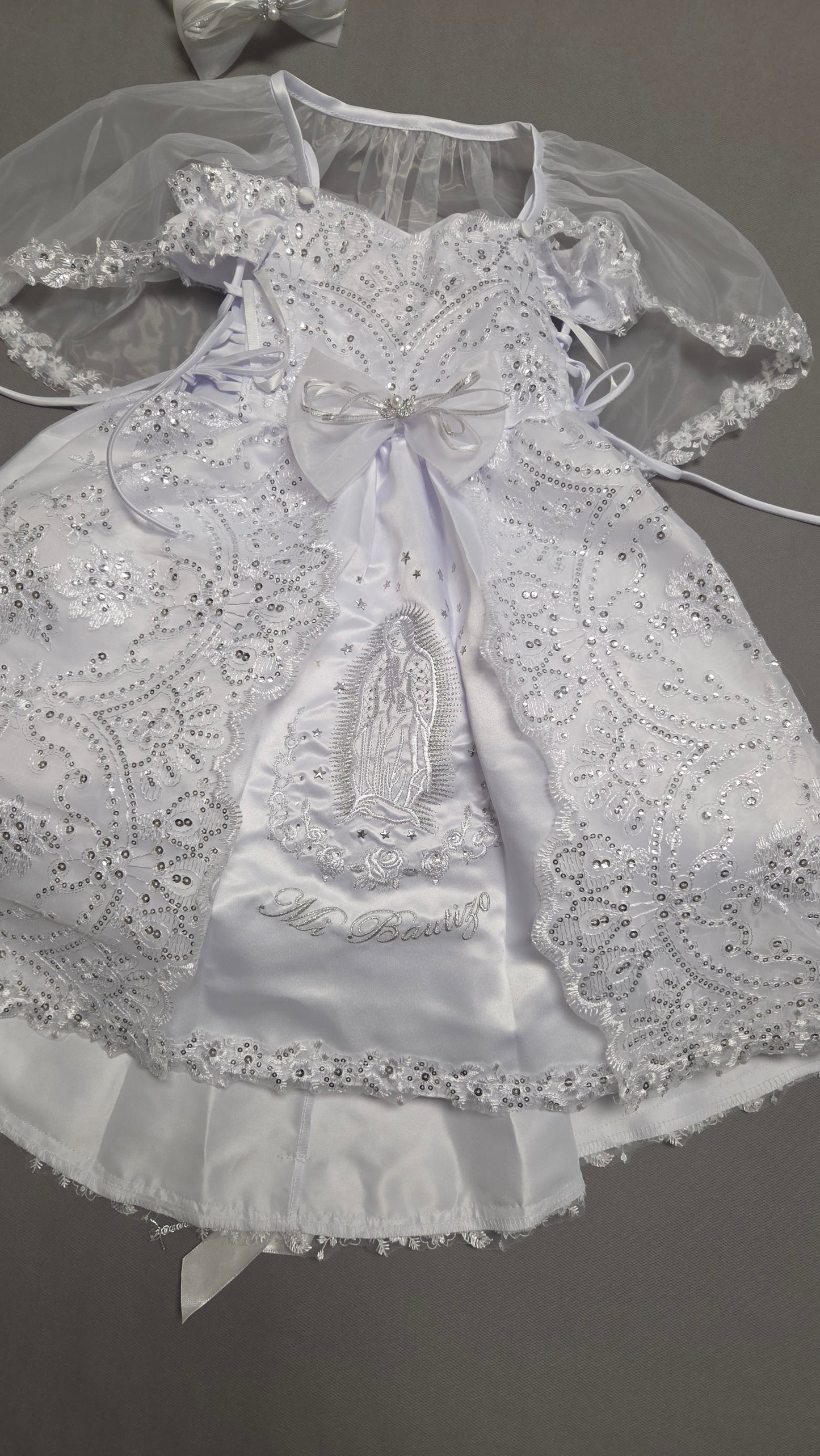 Virgen de Guadalupe Baptism Dress, White Christening Gown, Baby Girl Baptism Outfit, Vestido Bautizo con Virgen, Handmade Baby Girl Dress h295