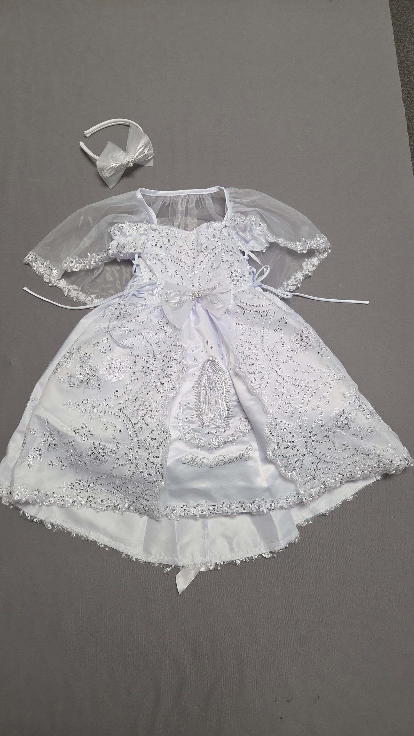 Virgen de Guadalupe Baptism Dress, White Christening Gown, Baby Girl Baptism Outfit, Vestido Bautizo con Virgen, Handmade Baby Girl Dress h295
