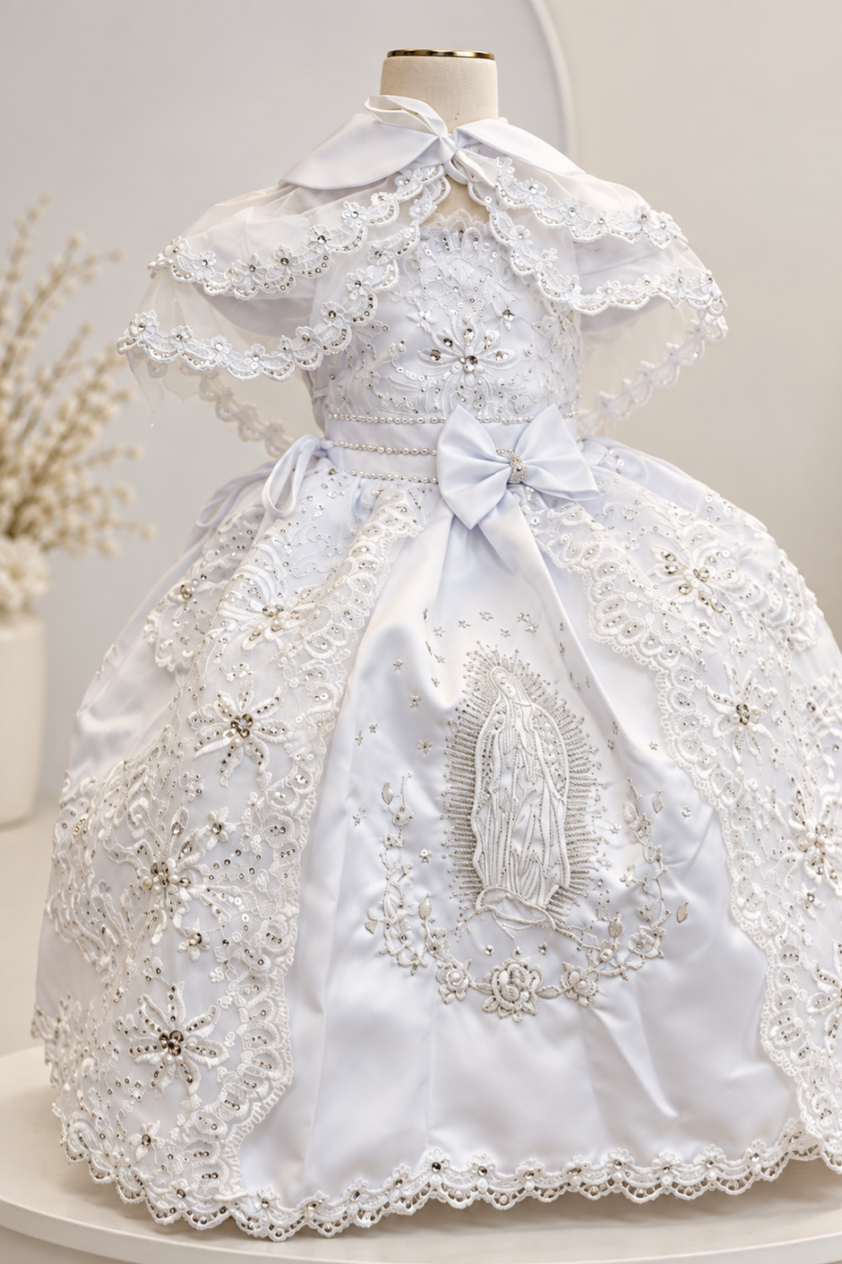 Elena package all included, Virgen de Guadalupe Baptism Dress, White Christening Gown, Baby Girl Baptism Outfit, Vestido Bautizo con Virgen, Handmade Baby Girl Dress 1dn0