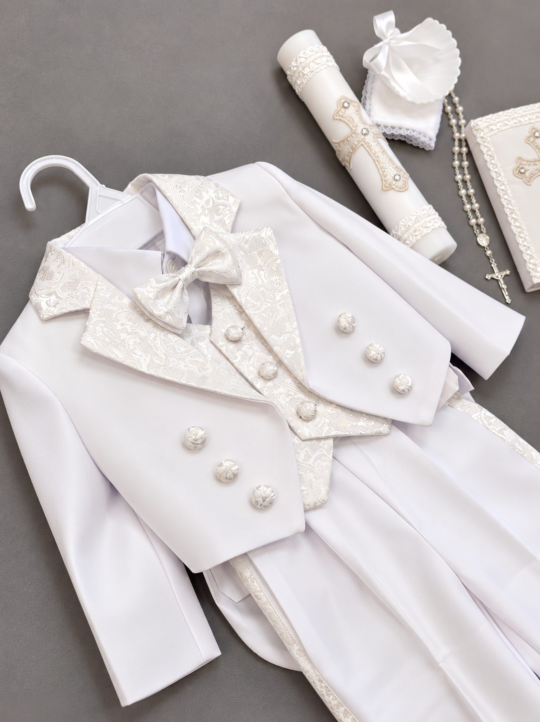 Boys White Baptism Suit Complete Set with Shoes & Candle Set | Christening Outfit