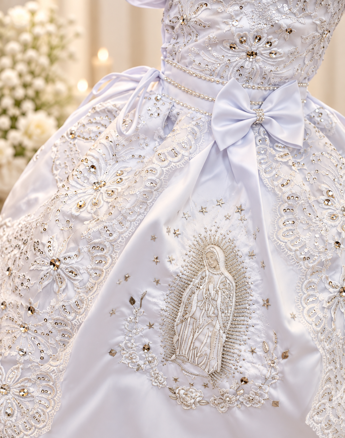 Elena package all included, Virgen de Guadalupe Baptism Dress, White Christening Gown, Baby Girl Baptism Outfit, Vestido Bautizo con Virgen, Handmade Baby Girl Dress 1dn0