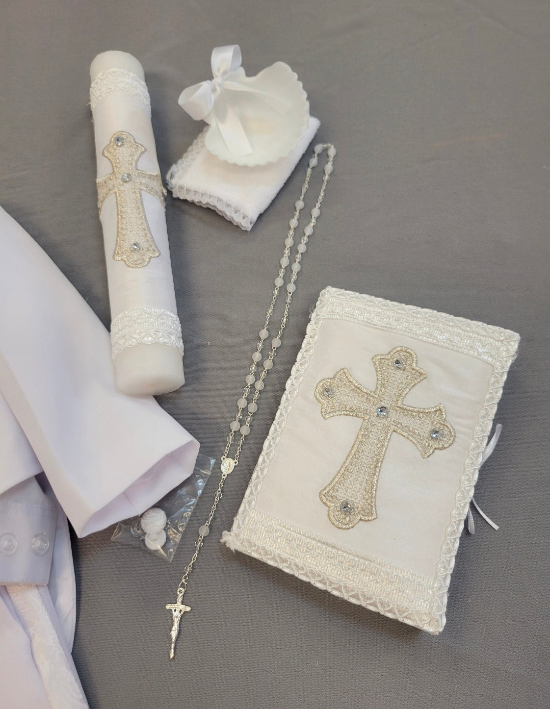 Boys White Baptism Suit Complete Set with Shoes & Candle Set | Christening Outfit