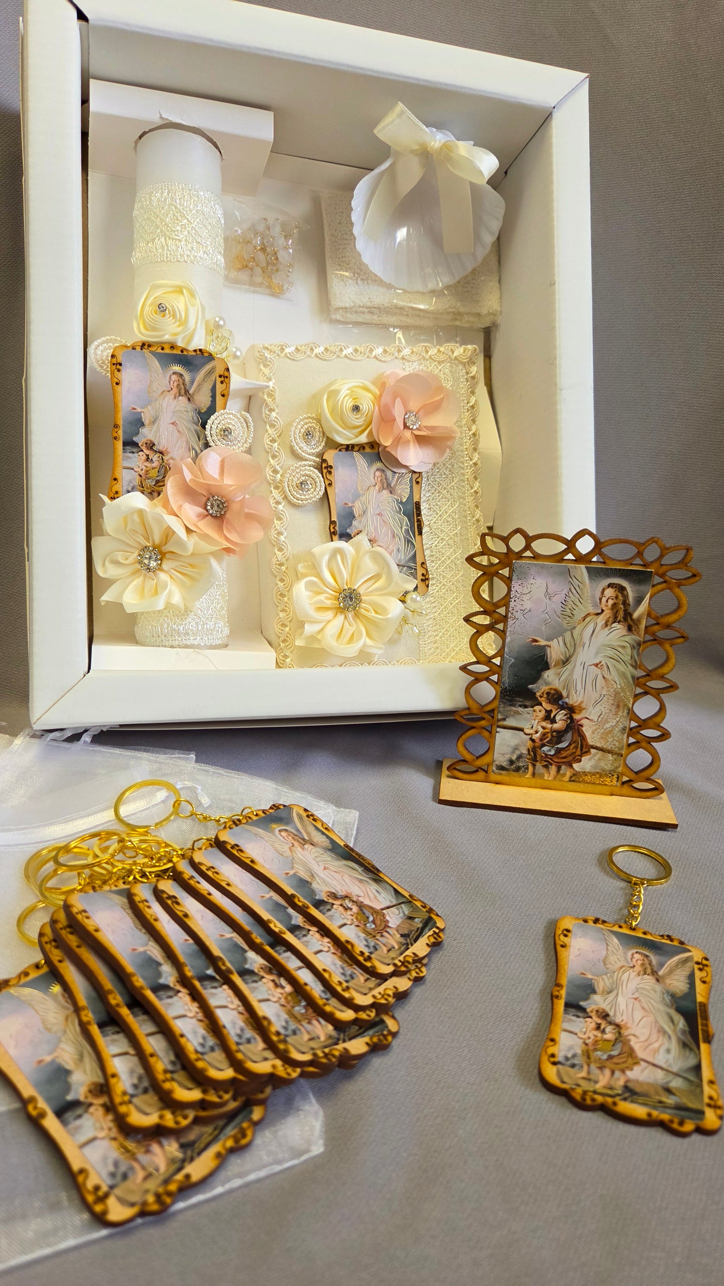 Baptism/Christening Candle Set /recuerditos and guardian angel stand