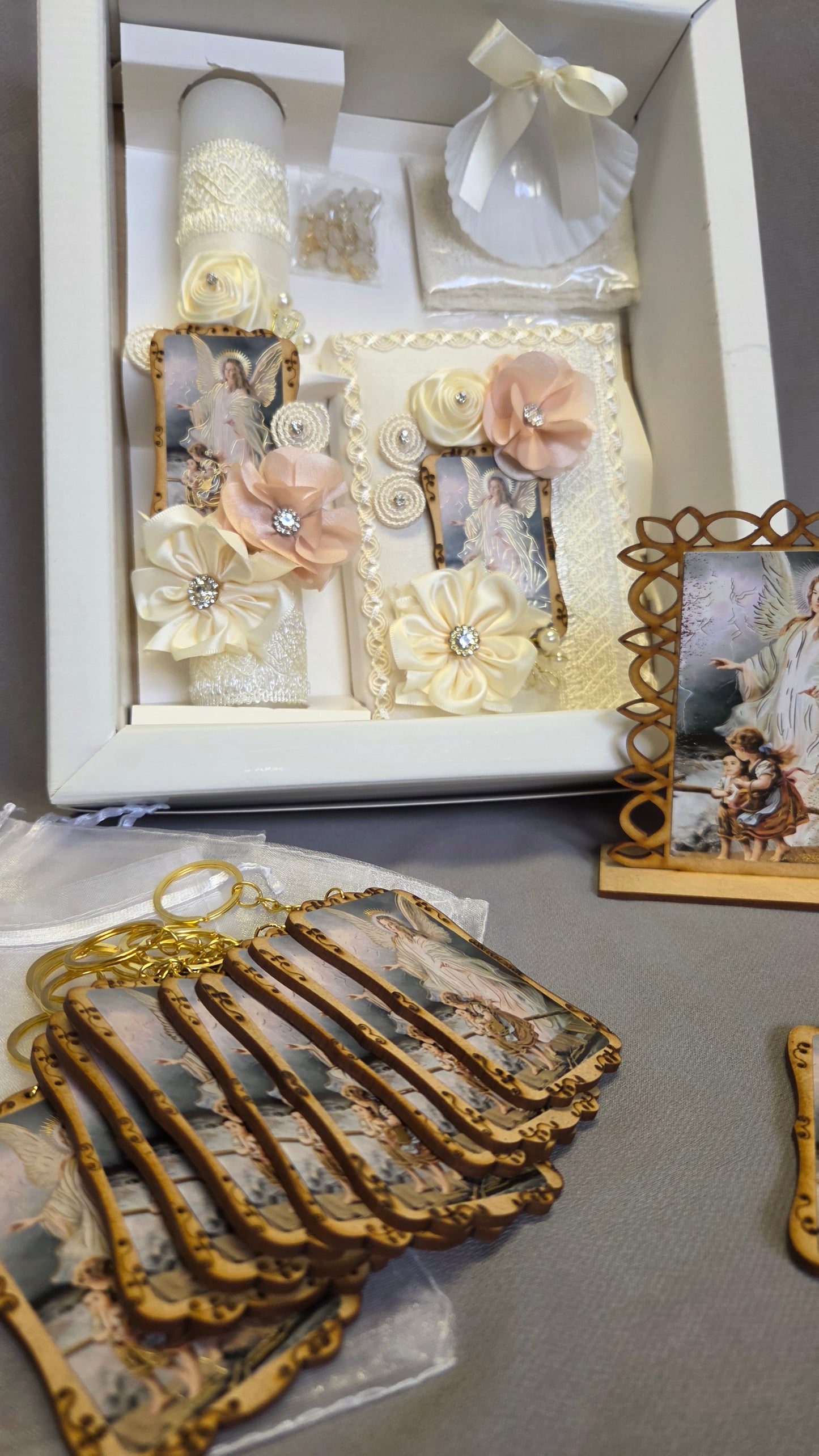 Baptism/Christening Candle Set /recuerditos and guardian angel stand