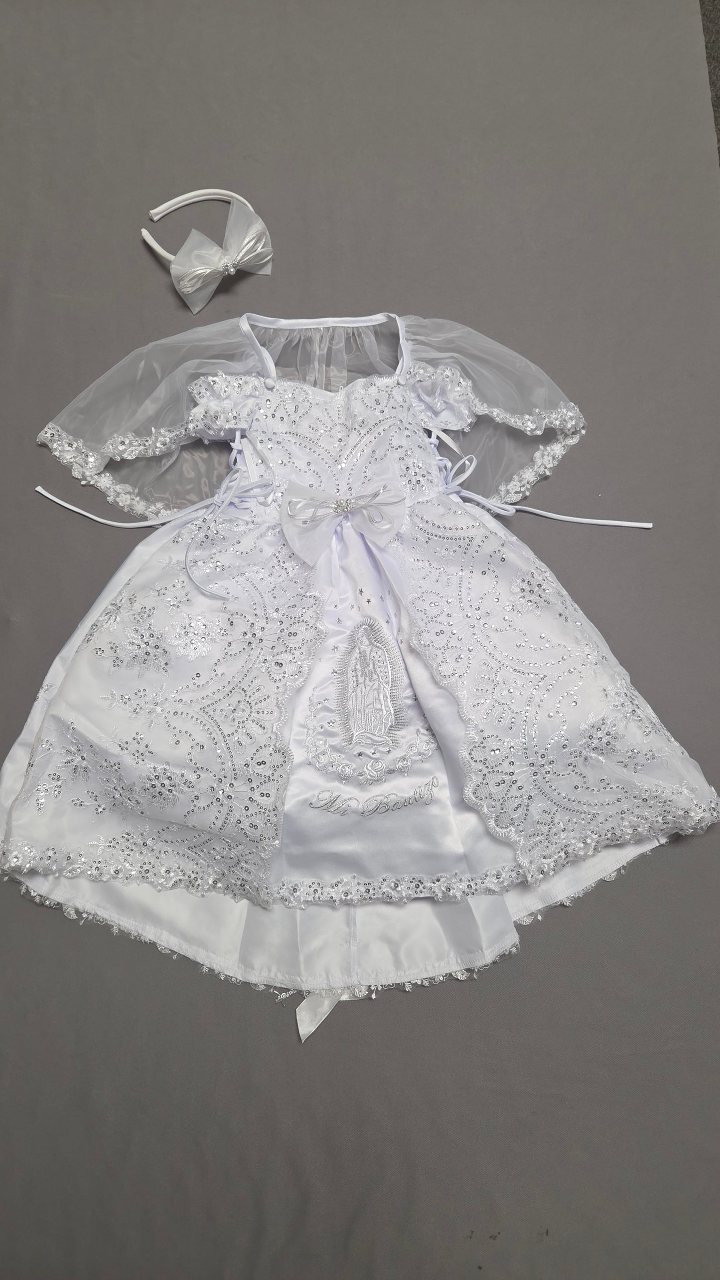 Virgen de Guadalupe Baptism Dress, White Christening Gown, Baby Girl Baptism Outfit, Vestido Bautizo con Virgen, Handmade Baby Girl Dress h295