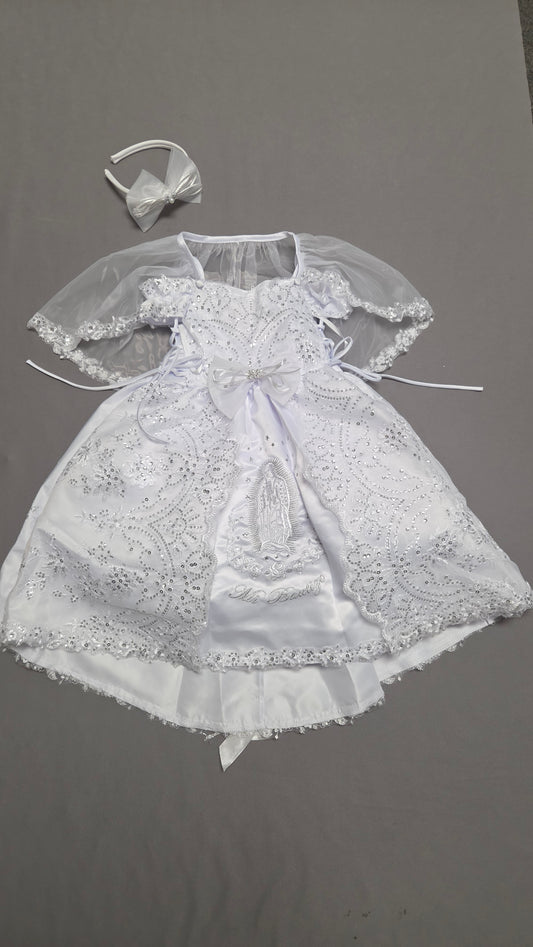 Virgen de Guadalupe Baptism Dress, White Christening Gown, Baby Girl Baptism Outfit, Vestido Bautizo con Virgen, Handmade Baby Girl Dress h295