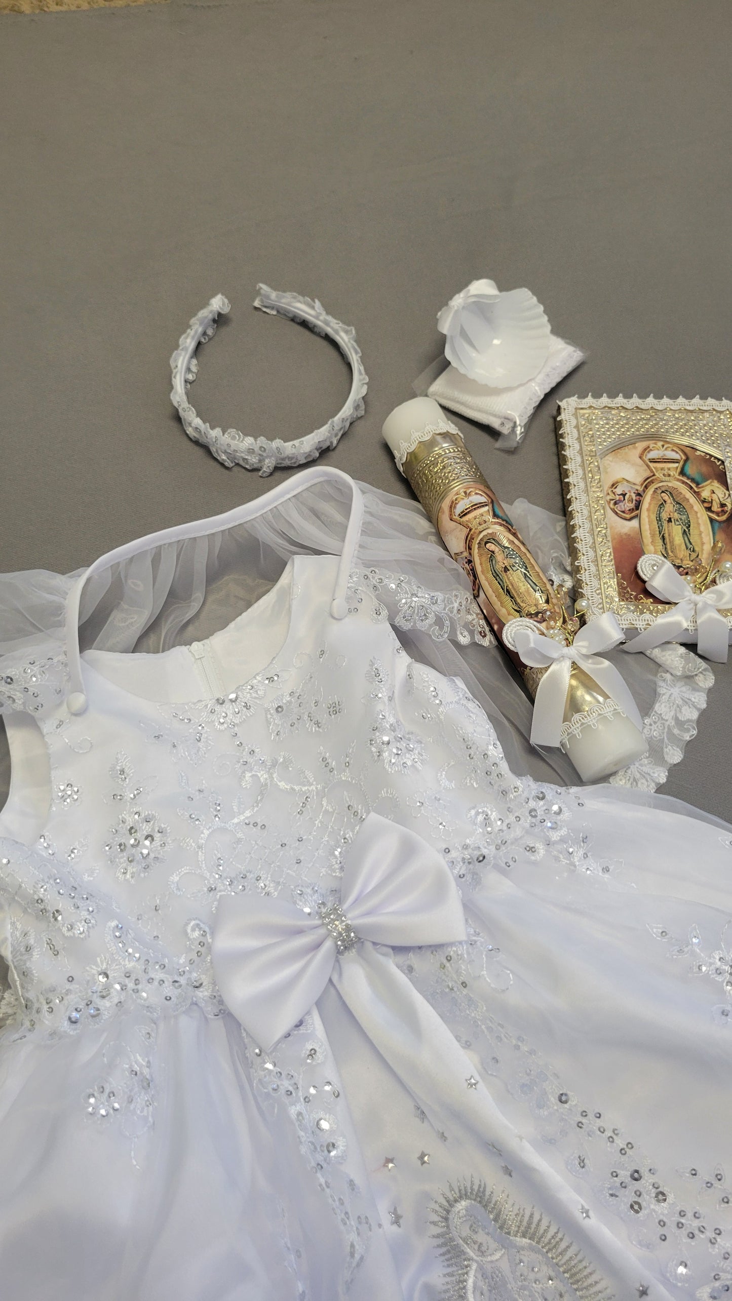Elena package all included, Virgen de Guadalupe Baptism Dress, White Christening Gown, Baby Girl Baptism Outfit, Vestido Bautizo con Virgen, Handmade Baby Girl Dress h287