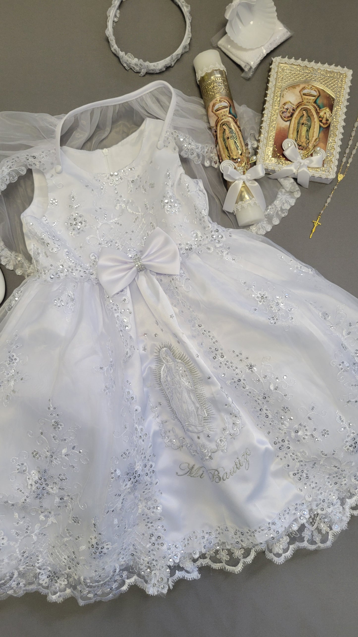 Elena package all included, Virgen de Guadalupe Baptism Dress, White Christening Gown, Baby Girl Baptism Outfit, Vestido Bautizo con Virgen, Handmade Baby Girl Dress h287