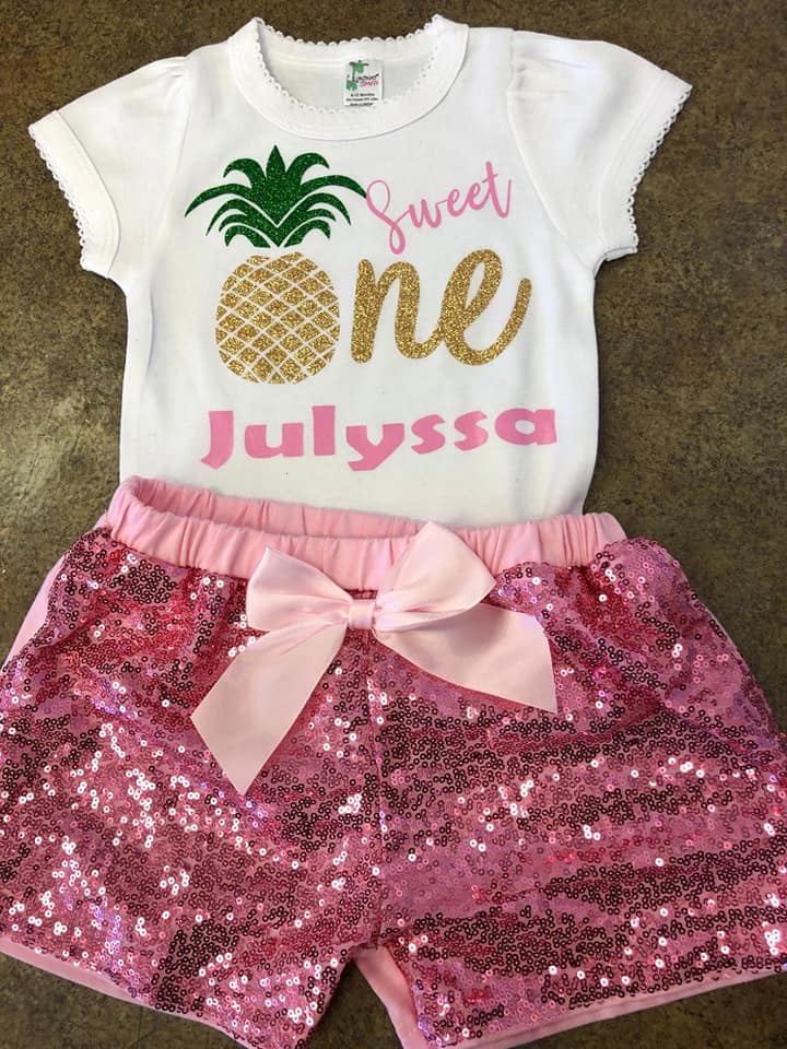 Pineapple Birthday Sequin Shorts Outfit