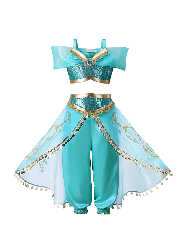 Princess Jasmine Inspired Girls Dress Costume - Ideal for Birthday, Dress-Up, Kids Cosplay, Jasmine Theme Dress
