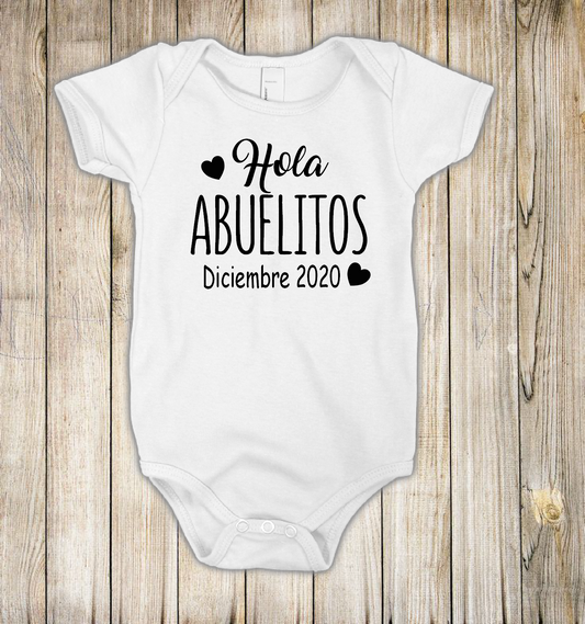 Hola Abuelitos, Pregnancy Anouncement Onesie ( español),Custom Pregnancy Announcement Onesie