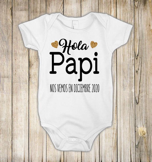 Hola Papi, Personalize date Pregnancy Anouncement Onesie,Custom Pregnancy Announcement Onesie