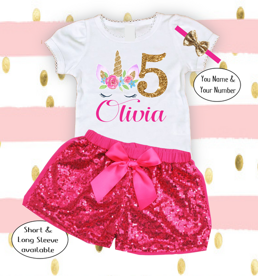 Pink Sequin Unicorn Birthday Outfit