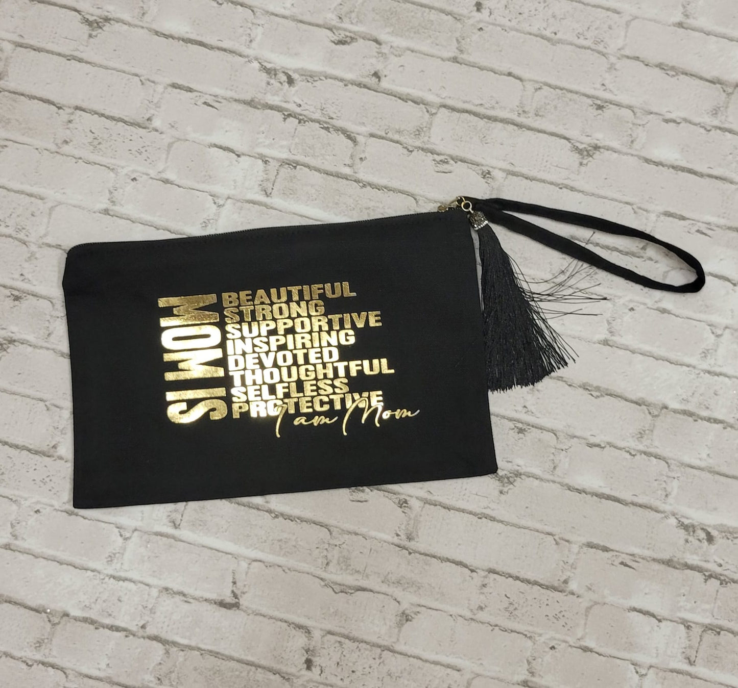 Mom Black Zipper Pouch Wristlet