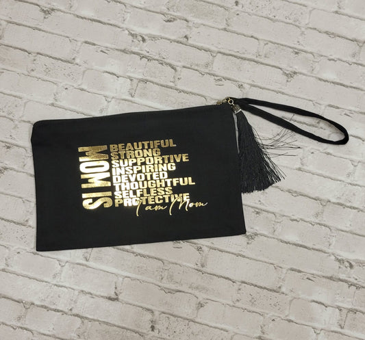 Mom Black Zipper Pouch Wristlet