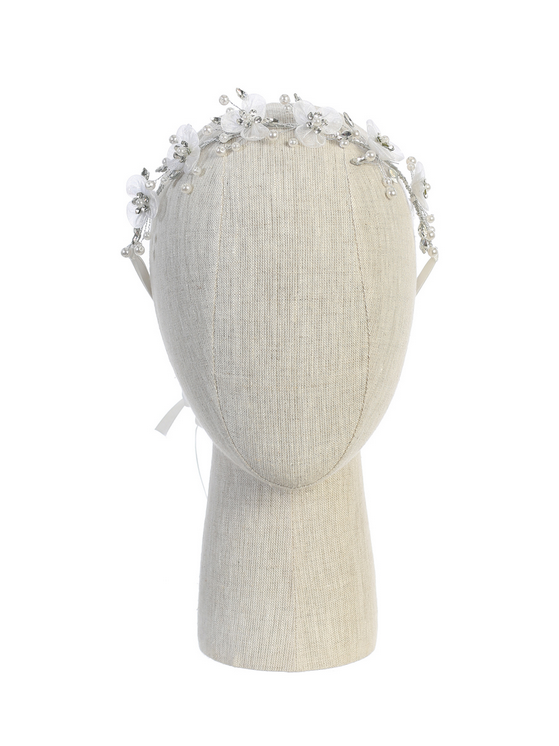 Silk Flower Headband with Rhinestones and Pearls