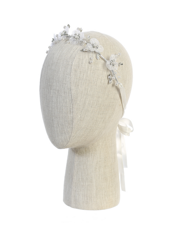 Silk Flower Headband with Rhinestones and Pearls