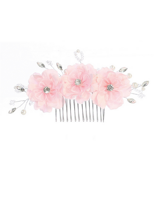 Three Flower Hair Comb with Beading and Rhinestones