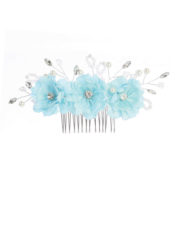 Three Flower Hair Comb with Beading and Rhinestones