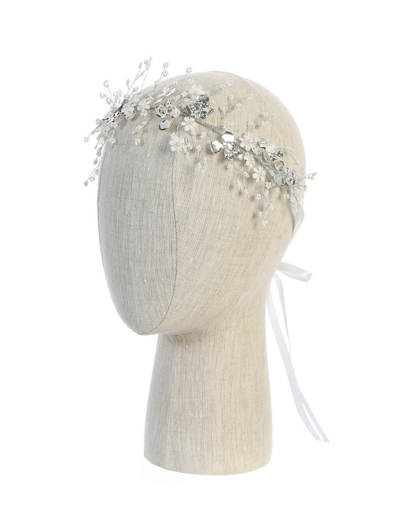 Beautiful Wired Floral Headpiece with Satin Ties