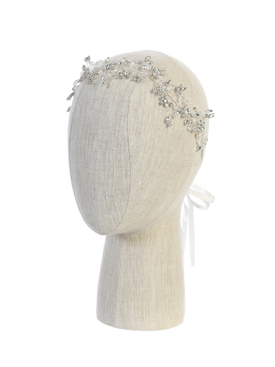 Sparkling Rhinestone Floral Headpiece with Satin Ties