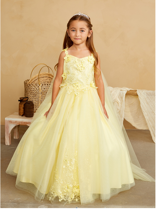 Yellow Dress, Floral Party, Pageant Dress,  7040