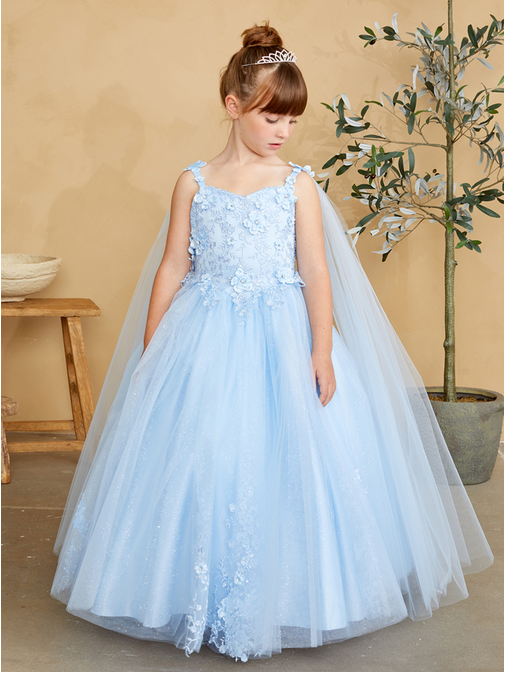 Sky Blue Dress, Floral Party, Pageant Dress,  7040